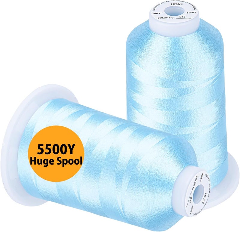 simthread Embroidery Thread 5500 Yards Dark LightBlue 017, 2 Huge Spools 40wt Polyester for Brother, Babylock, Janome, Singer, Pfaff, Husqvarna, Bernina Machine - Image 1